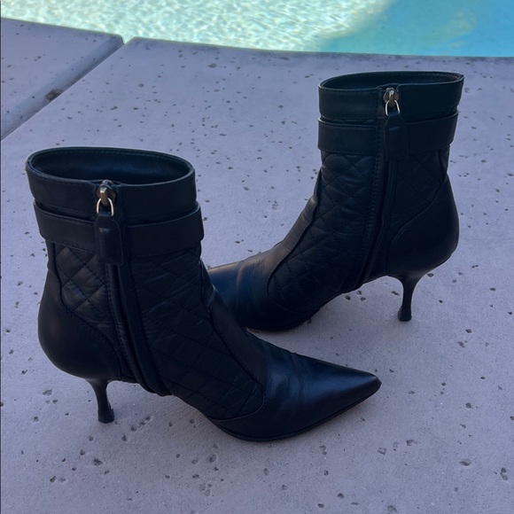 BURBERRY Black Quilted Pointed-Toe Ankle Boots